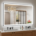 Amorho 55x 36 LED Bathroom Mirror with Black Frame, Front Light and Backlit(Controlled Separately), Stepless Dimmable, Anti-Fog,