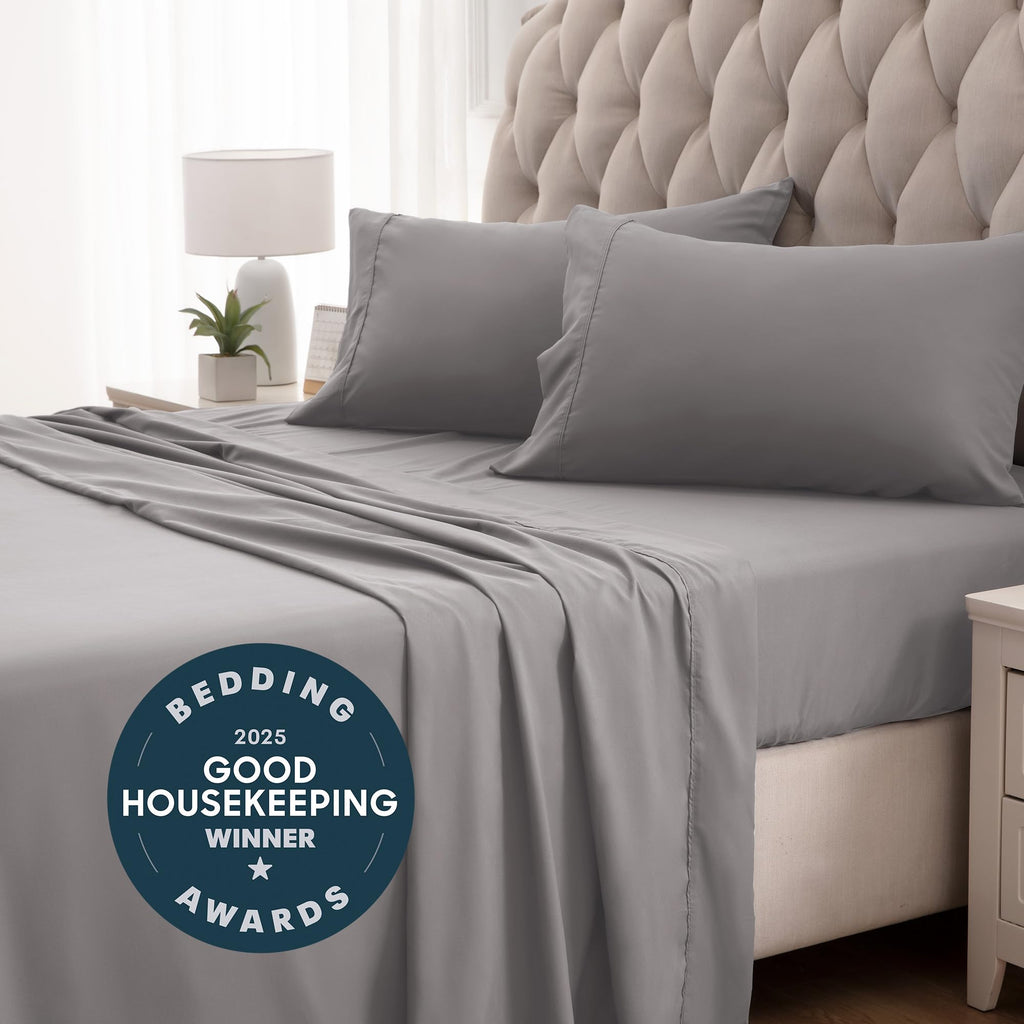 Sleep Zone Nanotex Super Soft Cooling Full Size Bed Sheets Set 4 Piece - Easy Care Fitted Flat Sheet & Pillowcase Sets - Wrinkle Free, Fade Resistant, Deep Pocket 16' (Gull Gray, Full)