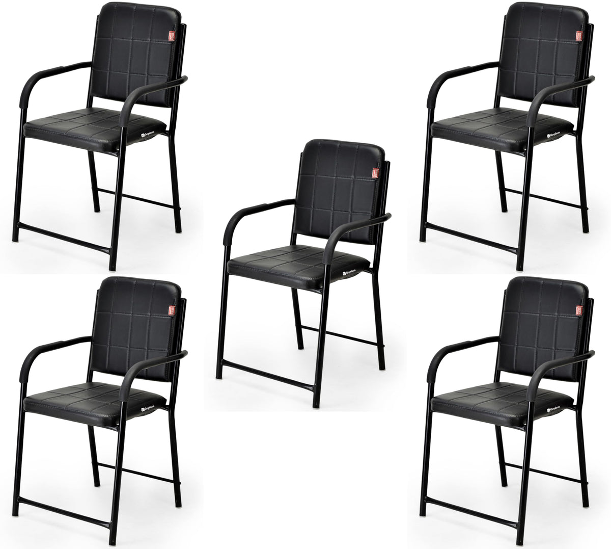 Ratison Office Study Computer Library Visitor Chair With Arm Rest, Iron Frame, Cushion Seat Back, Without Wheels (5, Black, Stan