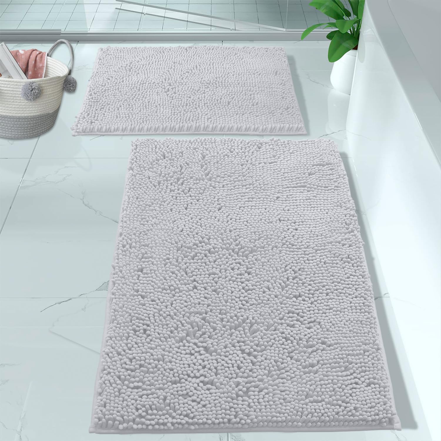 LuxUrux White Bathroom Rugs, Bathroom Rug Set-Extra-Soft Plush White Bath mat, 1 Chenille Microfiber Material, Super Absorbent
