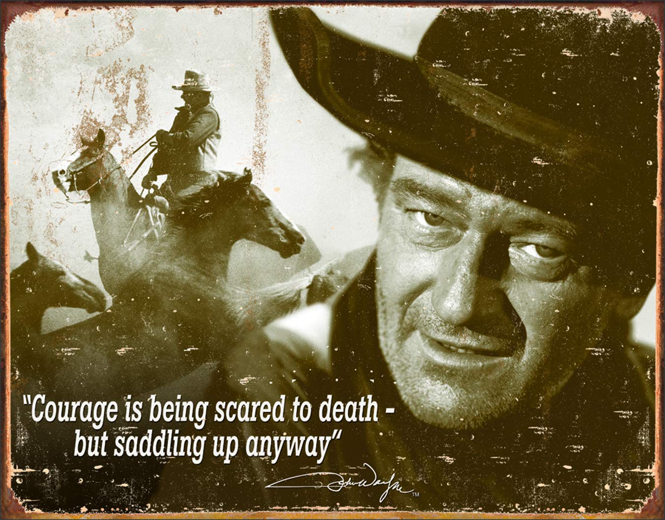 Signs 4 Fun SIGJW9 John Wayne-Courage Metal Tin Sign, Brown