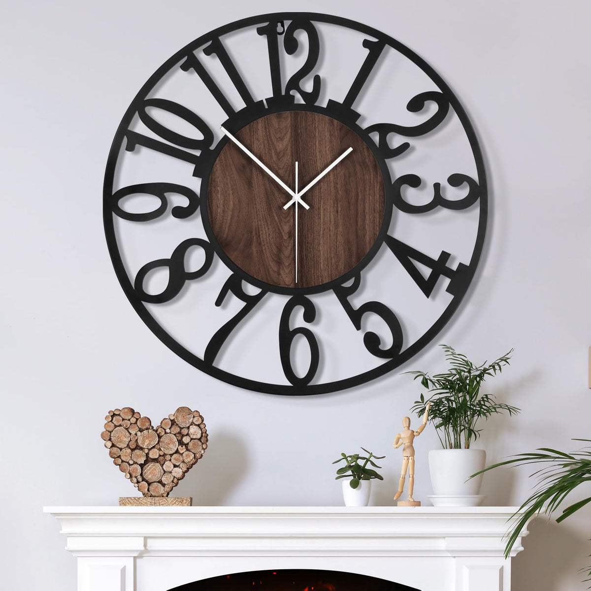 Mee 2ou Large Wall Clock for Living Room Decor, 24 Inch Non Ticking Silent, Battery Operated Modern Vintage Oversized Wall Clock