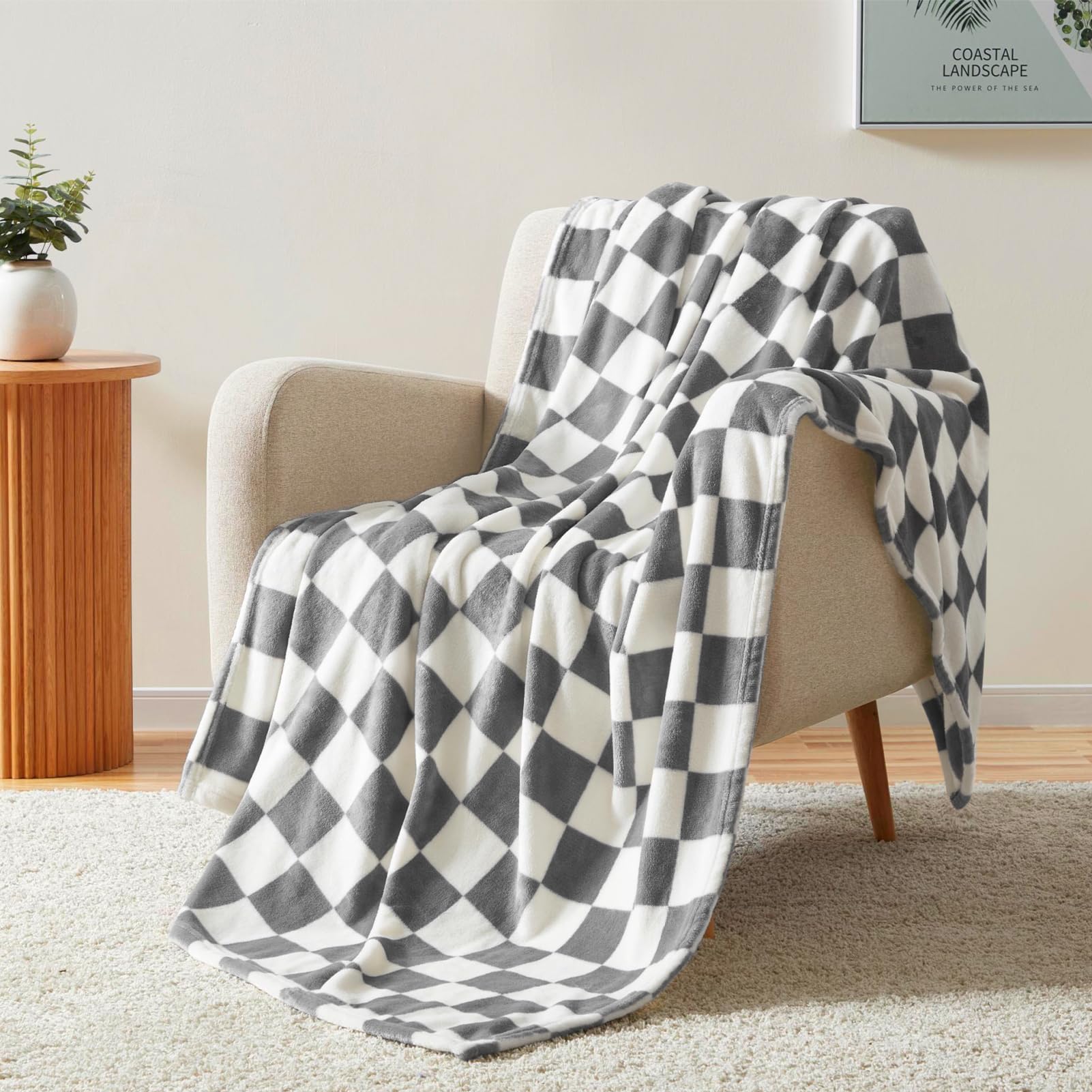 Homelike Moment Checkered Throw Blanket, Grey Checkerboard Grid Soft Fluffy Fleece Blankets Throws, Fuzzy Cozy Plush Flannel Bla