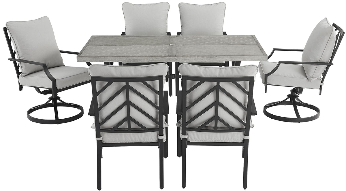 Crosley Furniture Otto 7-Piece Chevron Outdoor Dining Set for 6, Patio Table and Chairs for Backyard, Deck, Matte Black with Gray Cushions