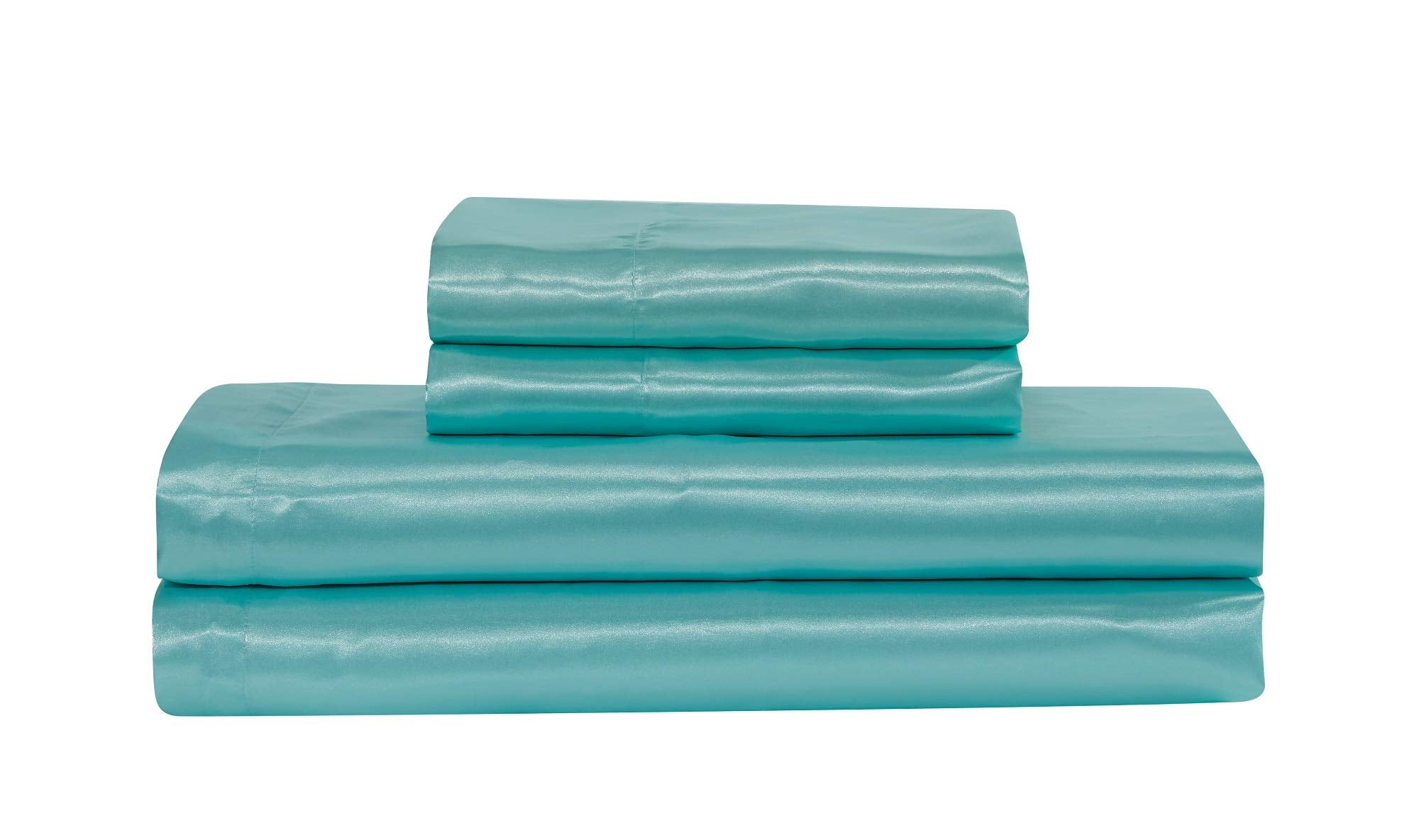 Mk Collection 4Pc Soft Silky Satin Solid Color Deep Pocket Sheet Set (Aqua Blue, Queen)