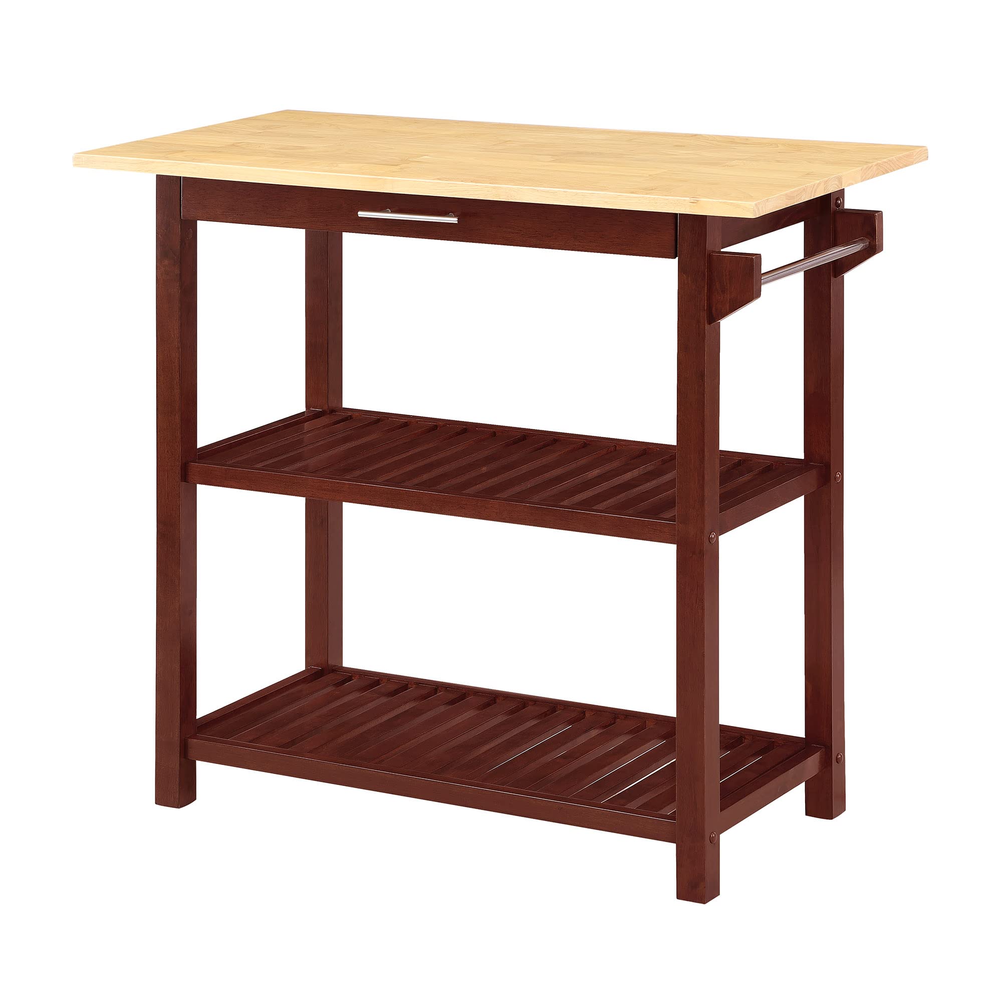 Convenience Concepts Designs2Go Butcher Block Prep Island 40 3 Tier Modern Cooking Cart with Drawer, Food Serving Station for Ki