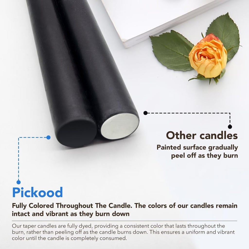 Pickood 12-Inch Tall Dripless Taper Candles Set Of 4 - Black Tapered Candles, Perfect For Halloween - Smokeless, Unscented, Long
