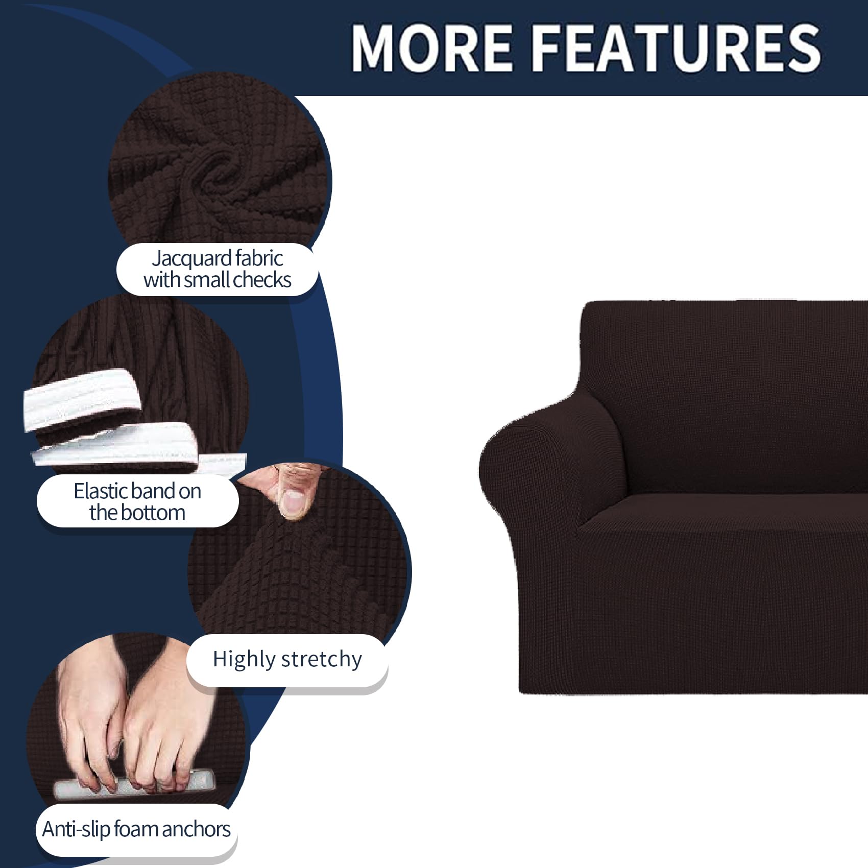 2025 New Stretch Chair Sofa Slipcovers Couch Cover For 1 Seater Furniture Protector Sofa Covers With Elastic Bottom Jacquard Fabric Small Checks For Pets, Kids - Chocolate