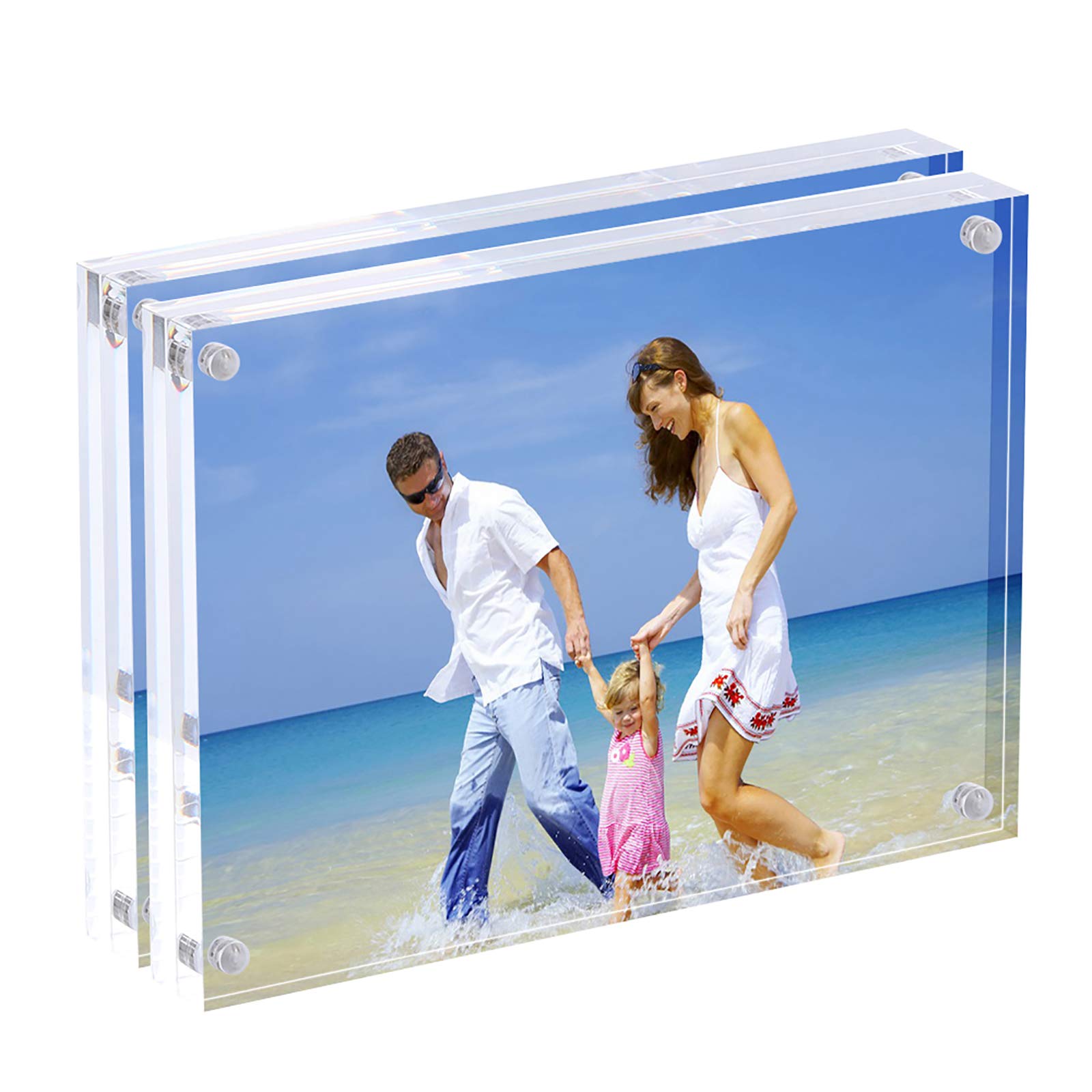 AMEITECH Acrylic Picture Frames, 4x6 Clear Double Sided Block Set, Desktop Frameless Magnetic Photo Frame (2 Pack)