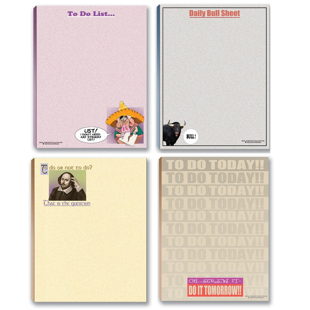 Stonehouse Collection -Funny Notepads Assorted Pack - 4 Funny To Do List Notepads - Usa Made