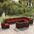 vidaXL Patio Lounge Set 10 Piece, Patio Furniture Set for Outdoor Garden, Sectional Sofa with Cushions, Corner Sofa, Poly Rattan Brown