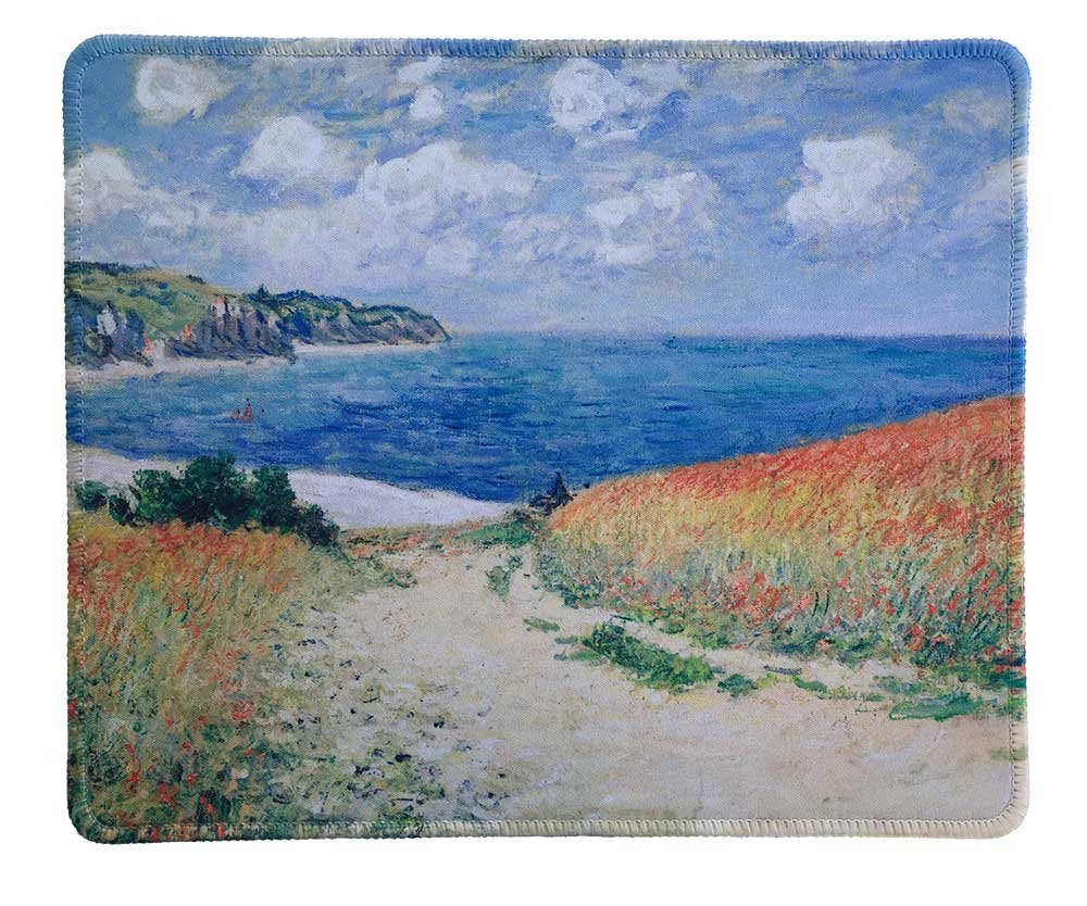 Dealzepic - Art Mousepad - Natural Rubber Mouse Pad With Famous Painting Of Meadow Road To Pourville By Claude Monet - Stitched