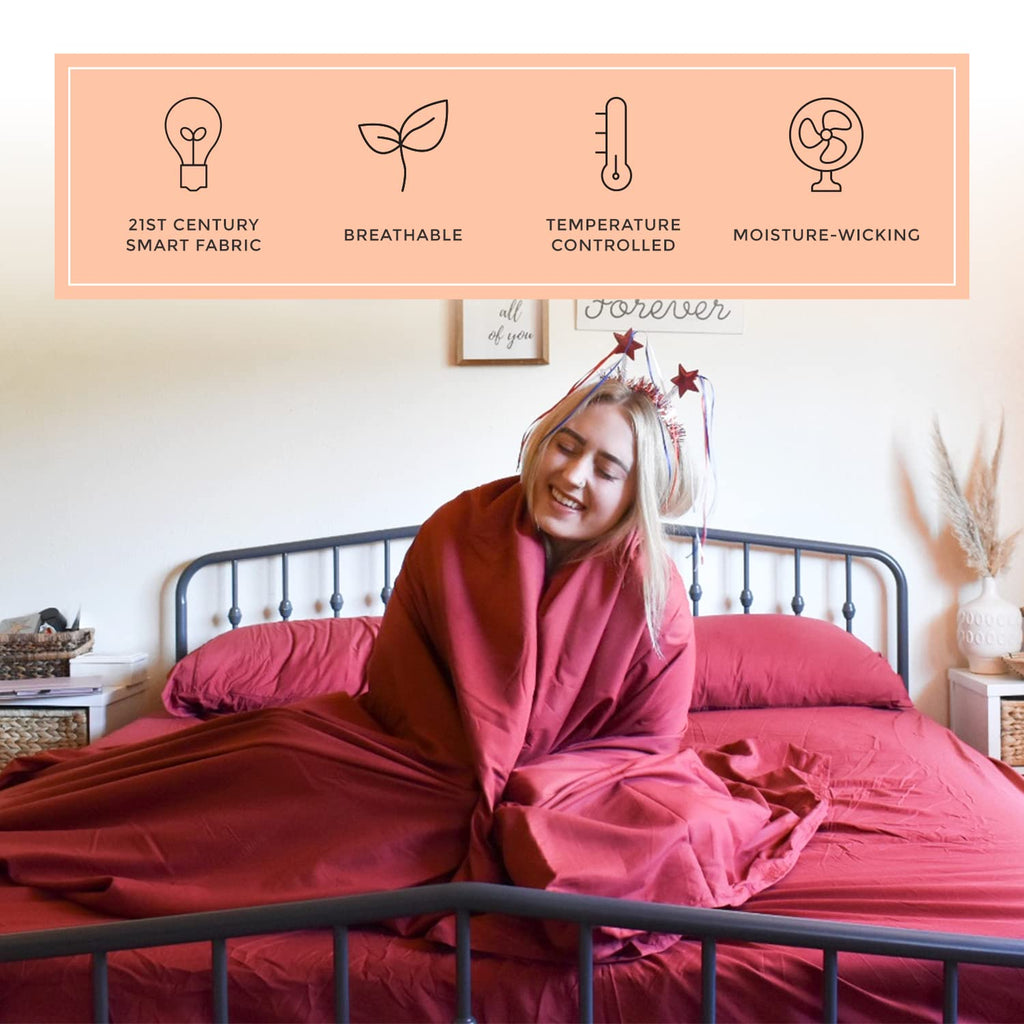 Peachskinsheets Deep Crimson Red Sheet Set - 1500Tc Level Of Softness - Extra Soft Cooling Sheets For Hot Sleepers And Night Swe