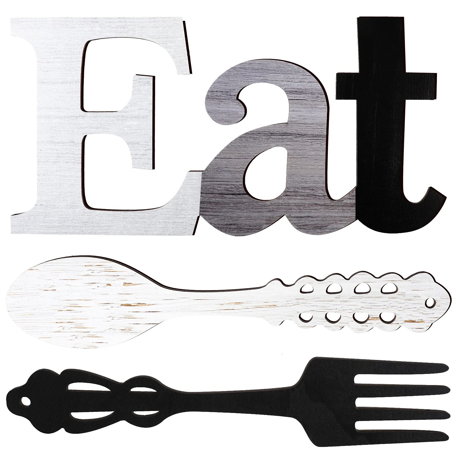 Set of EAT Sign, Fork and Spoon Wall Decor, Rustic Wood Eat Decoration, Cute Eat Letters for Kitchen and Home, Decorative Hangin