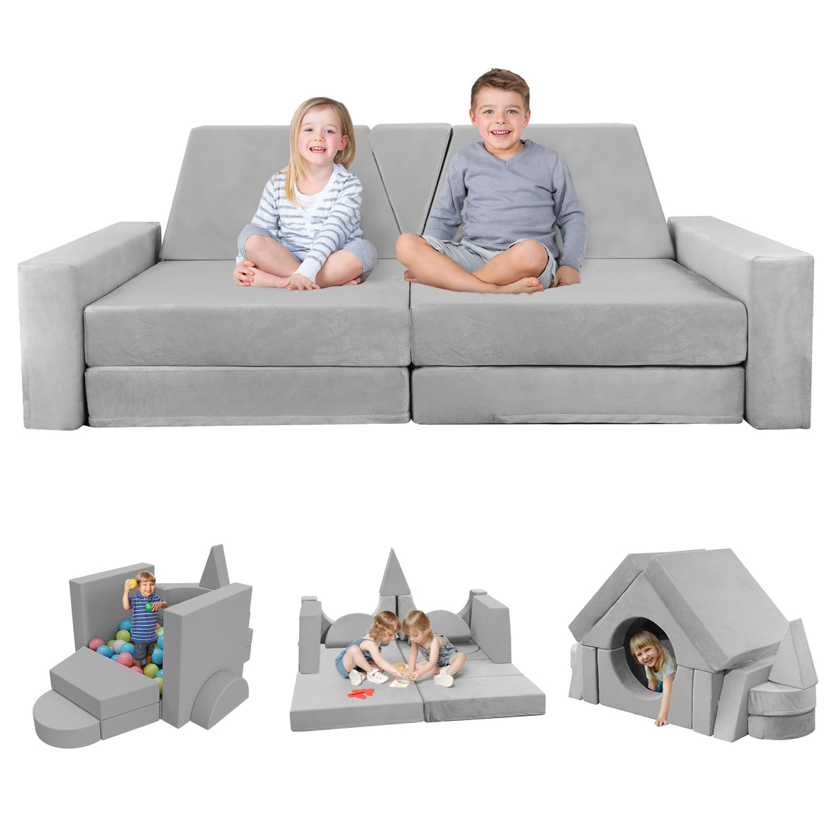 YEFU 15pcs Modular Kids Play Couch, Kids Couch for Toddler & Children, Toddler Couch, Kids Couch Fort Building kit for Playroom 