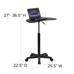Flash Furniture Eve Sit to Stand Mobile Laptop Desk/Speaker's Lectern with Wheels, Modern Height-Adjustable Portable Standing Computer Desk, Black
