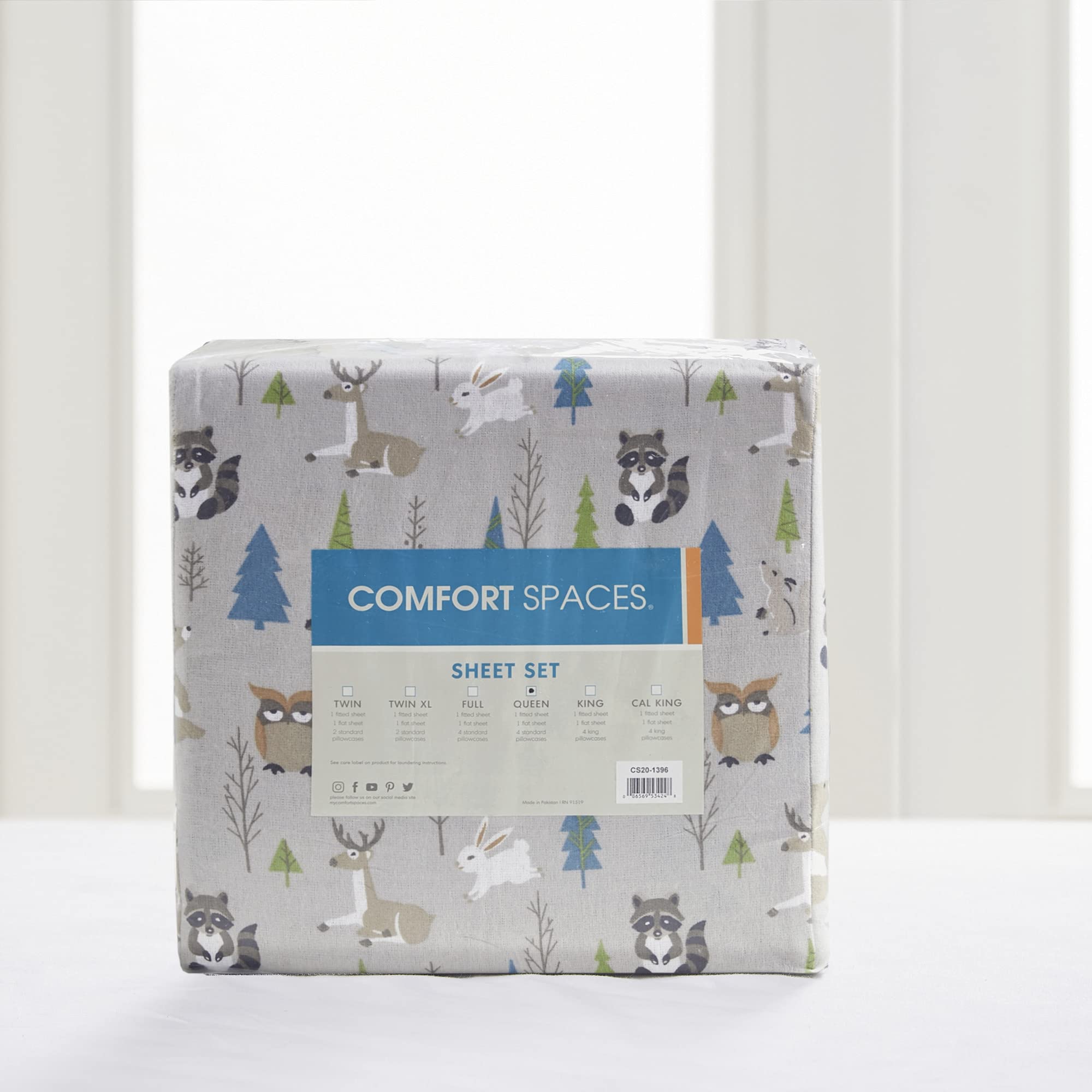 Comfort Spaces Cotton Flannel Breathable Warm, Deep Pocket Sheets With Pillow Case Bedding, Full, Multi Forest Animals 4 Piece