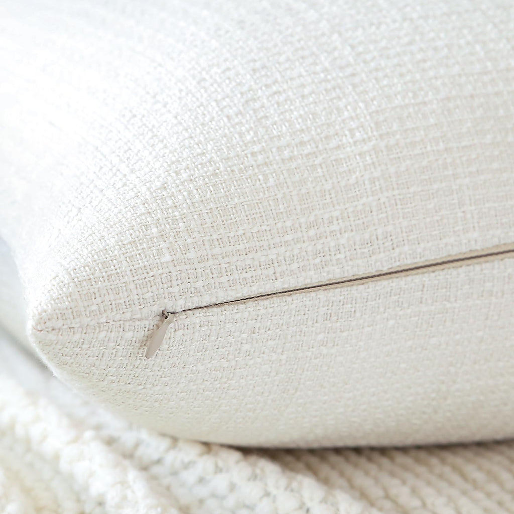 Otostar Linen Throw Pillow Covers Set Of 2 Decorative Square Pillowcases Cushion Covers 13.5X13.5 Inch For Home Decor Sofa Bedroom Car 34 X 34 Cm Cream White/Beige