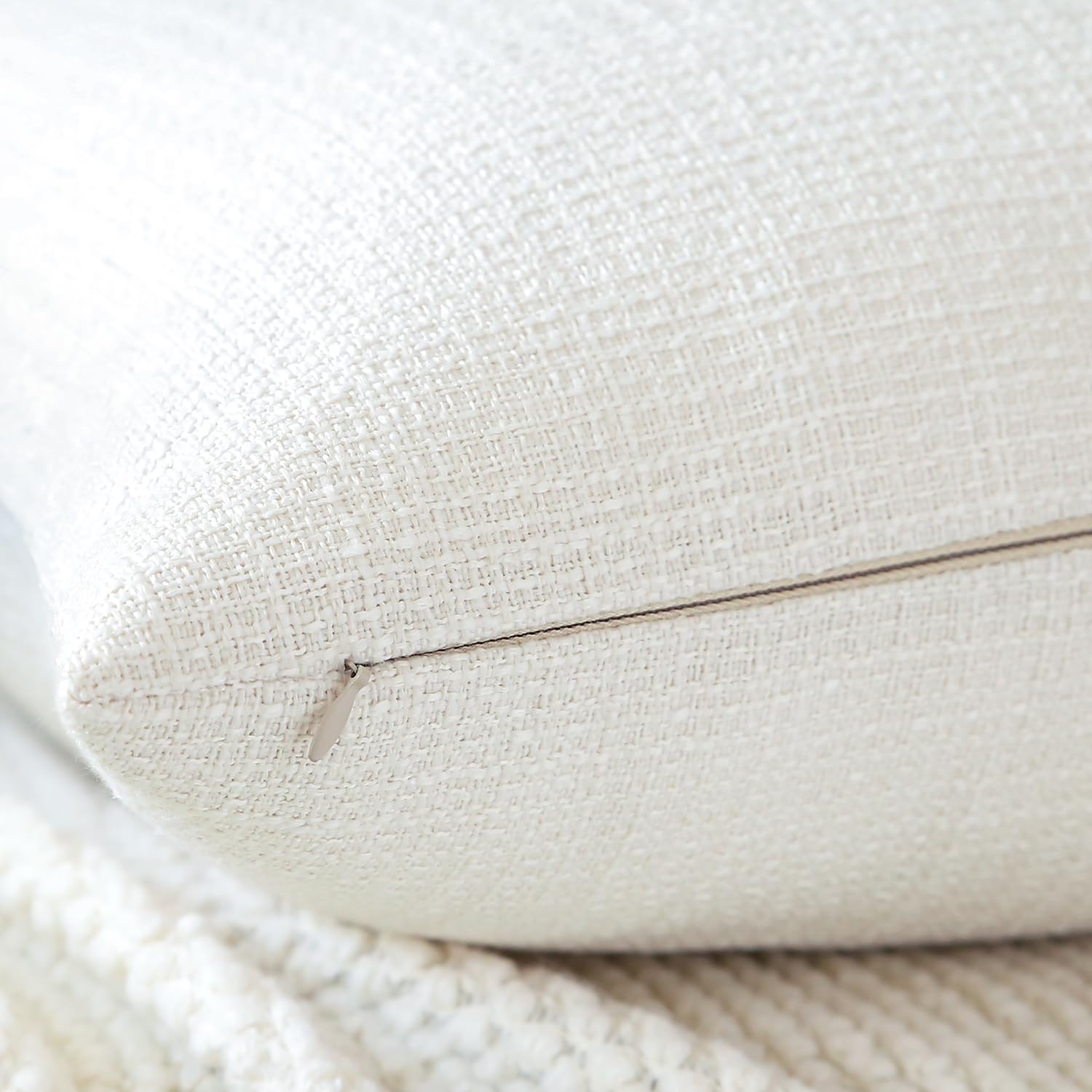 Otostar Linen Throw Pillow Covers Set Of 2 Decorative Square Pillowcases Cushion Covers 13.5X13.5 Inch For Home Decor Sofa Bedroom Car 34 X 34 Cm Cream White/Beige