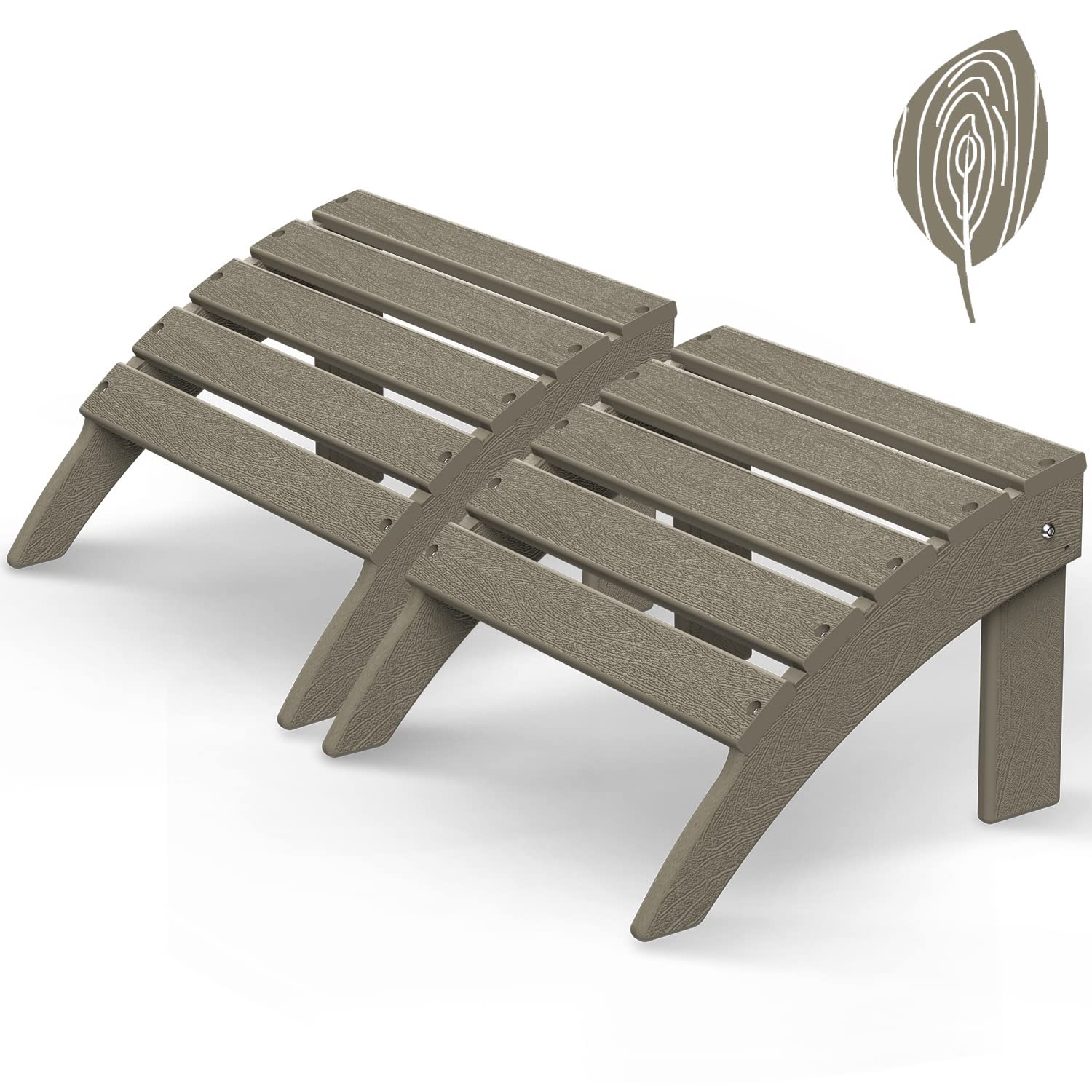 Greenvines Adirondack-Ottoman | Wood Grain | Folding | Set Of 2 | Hdpe Plastic | Outdoor Footrest | All Weather | Foot Rest | Foot Stool | Desert Brown | For Adirondack Chair