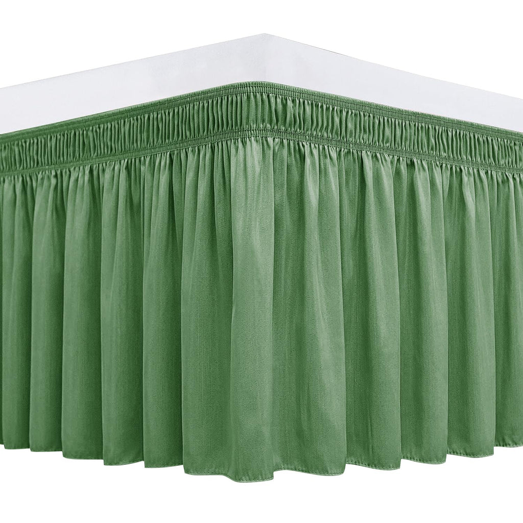 Biscaynebay Wrap Around Bed Skirts For Queen Beds 14' Drop, Sage Adjustable Elastic Dust Ruffles Easy Fit Wrinkle Resistant Sil