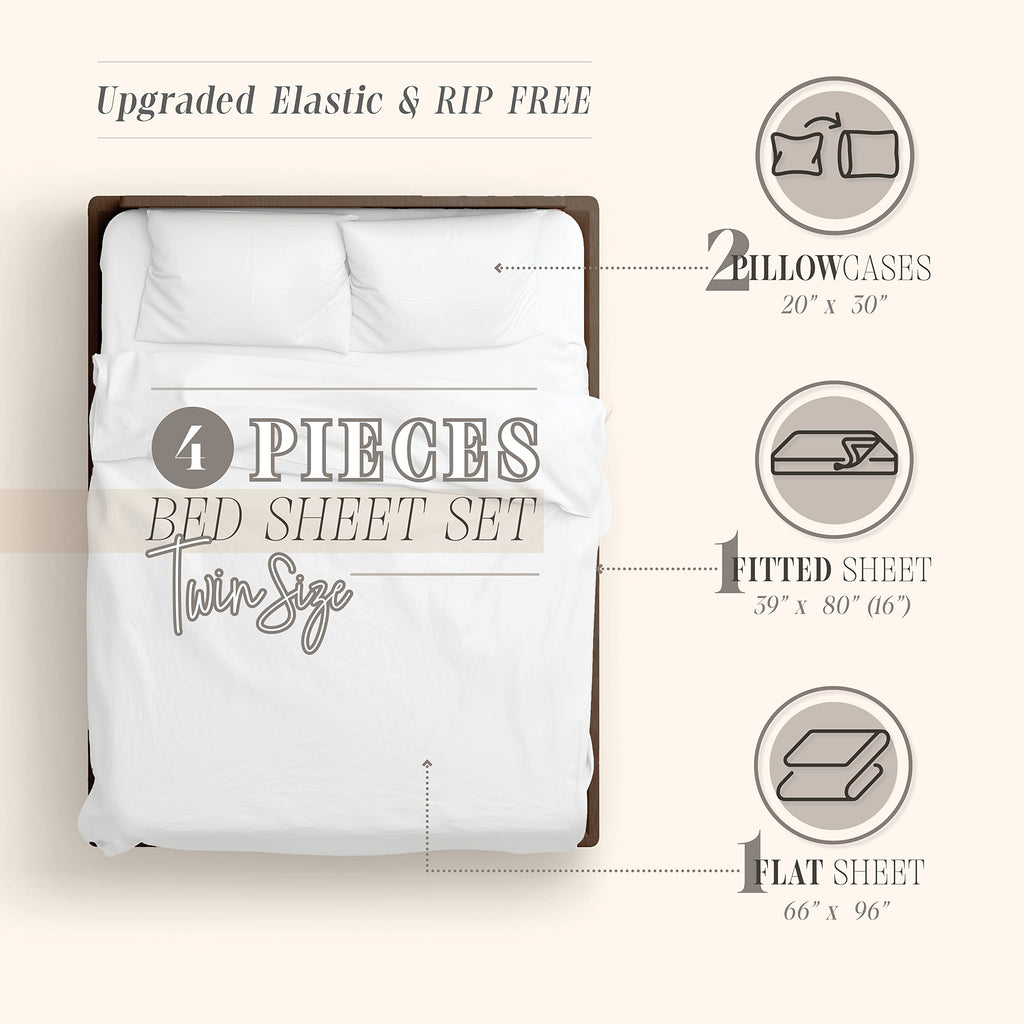 Elegant Comfort Eloise Marble Printed 4-Piece Sheet Set, 1500 Premium Hotel Quality Microfiber, Soft, Wrinkle And Fade Resistant, Fitted Sheets With Smart Pockets, Marble Sheet Set, Twin, White