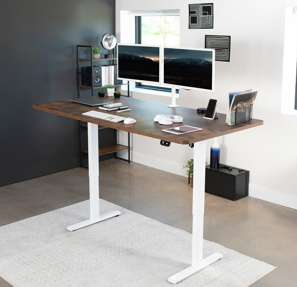 Vivo Electric Stand Up Desk Frame Workstation, Single Motor Ergonomic Standing Height Adjustable Base With Simple Controller, White, Desk-V100Ew