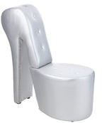 Best Master Furniture High Heel Faux Leather Shoe Chair With Crystal Studs, Silver