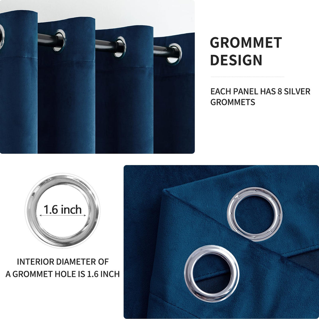 Miulee 90 Inches Velvet Curtains Navy Blue Elegant Grommet Curtains Thermal Insulated Soundproof Room Darkening Curtains/Drapes For Classical Living Room Bedroom 52 X 90 Inch 2 Panels