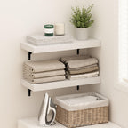 Furinno Tanna 22-Inch Wall Mounted Floating Display Shelves, White Texture, Set of 2