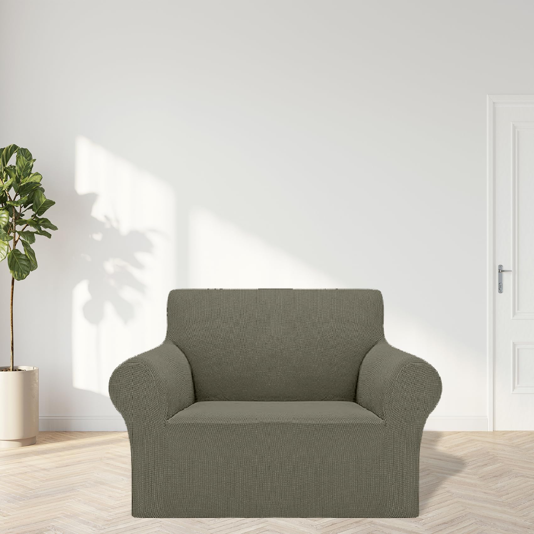 2025 New Stretch Chair Sofa Slipcovers Couch Cover For 1 Seater Furniture Protector Sofa Covers With Elastic Bottom Jacquard Fabric Small Checks For Pets, Kids - Khaki