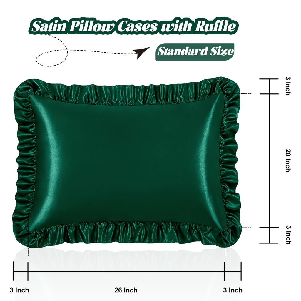 Homiest Ruffle Satin Pillowcase For Hair And Skin, Standard Satin Pillow Covers Silky Pillow Cases Set Of 2, Satin Ruffled Pillo