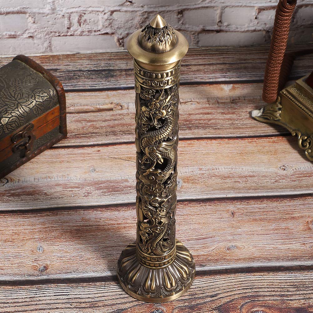Incense Stick Bronze Tone Dragon Phoenix Pattern Incense Stick Holder Vertical Incense Stand With Catcher For Home Decor Birthda