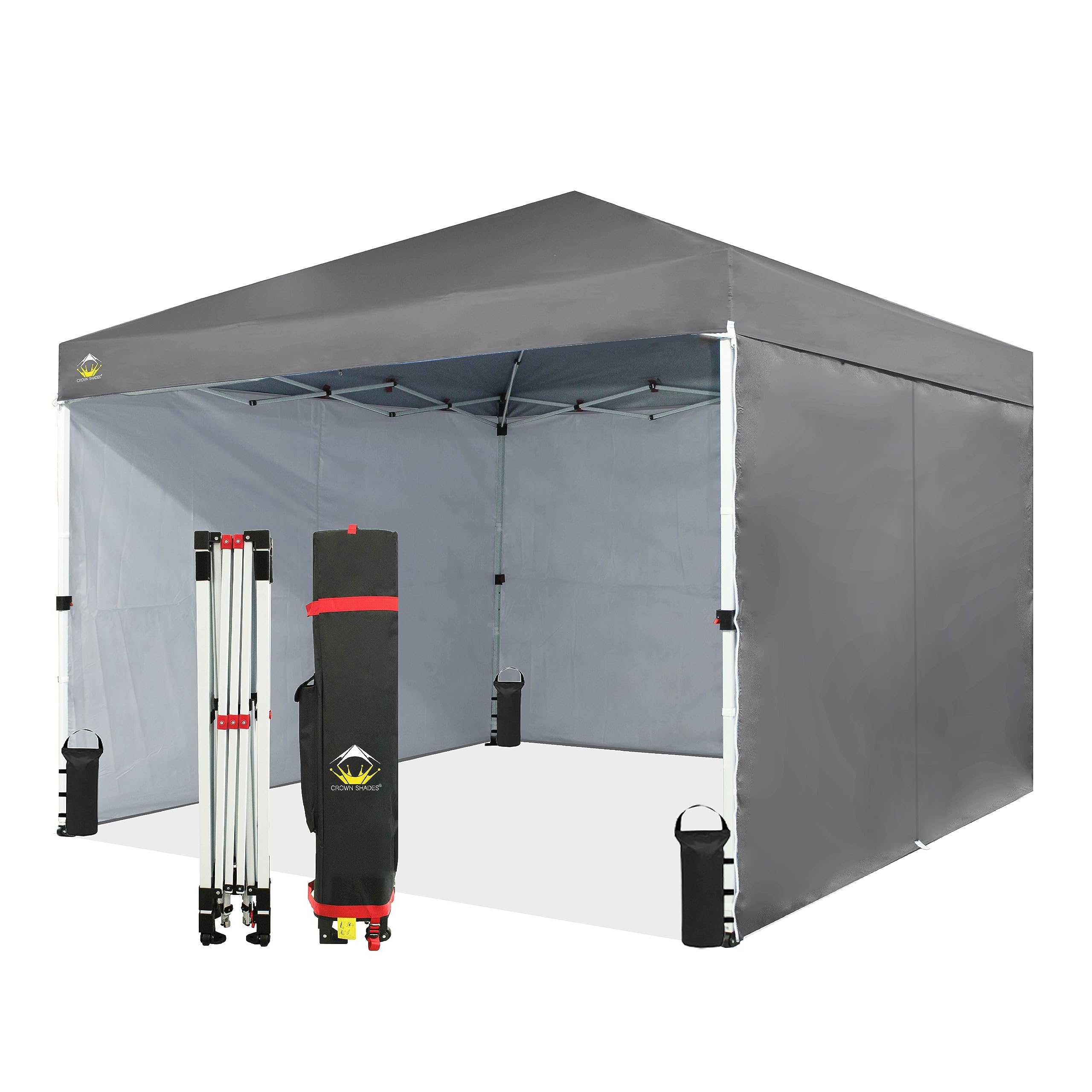 Crown Shades 10X10 Comercial Instant Canopy Pop Up Tent With Center Lock (10X10 With 4 Sidewalls, Grey)