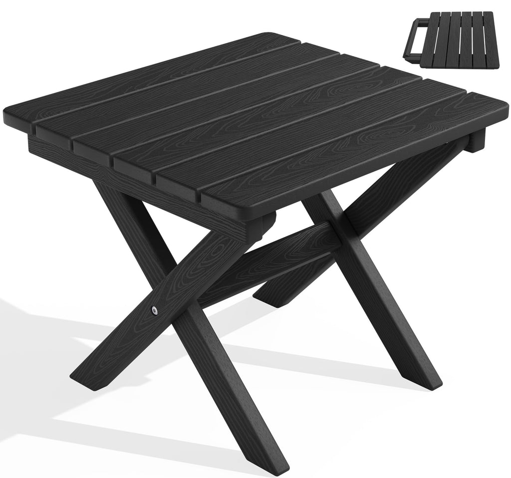 Serwall Folding Outdoor Side Table, Hdpe Adirondack Side Table, Portable Outdoor End Table, Black