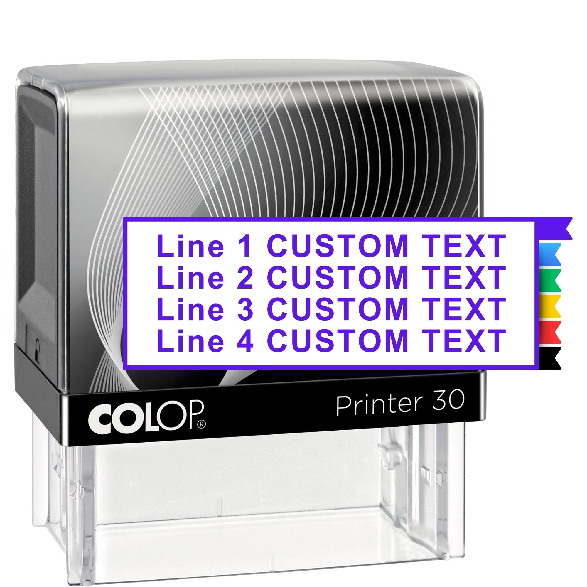 Stampbee Medium Size Custom Stamp - Up To 4 Lines Of Personalized Text, 6 Ink Colors & Many Fonts, Self Inking Business Stamp, P