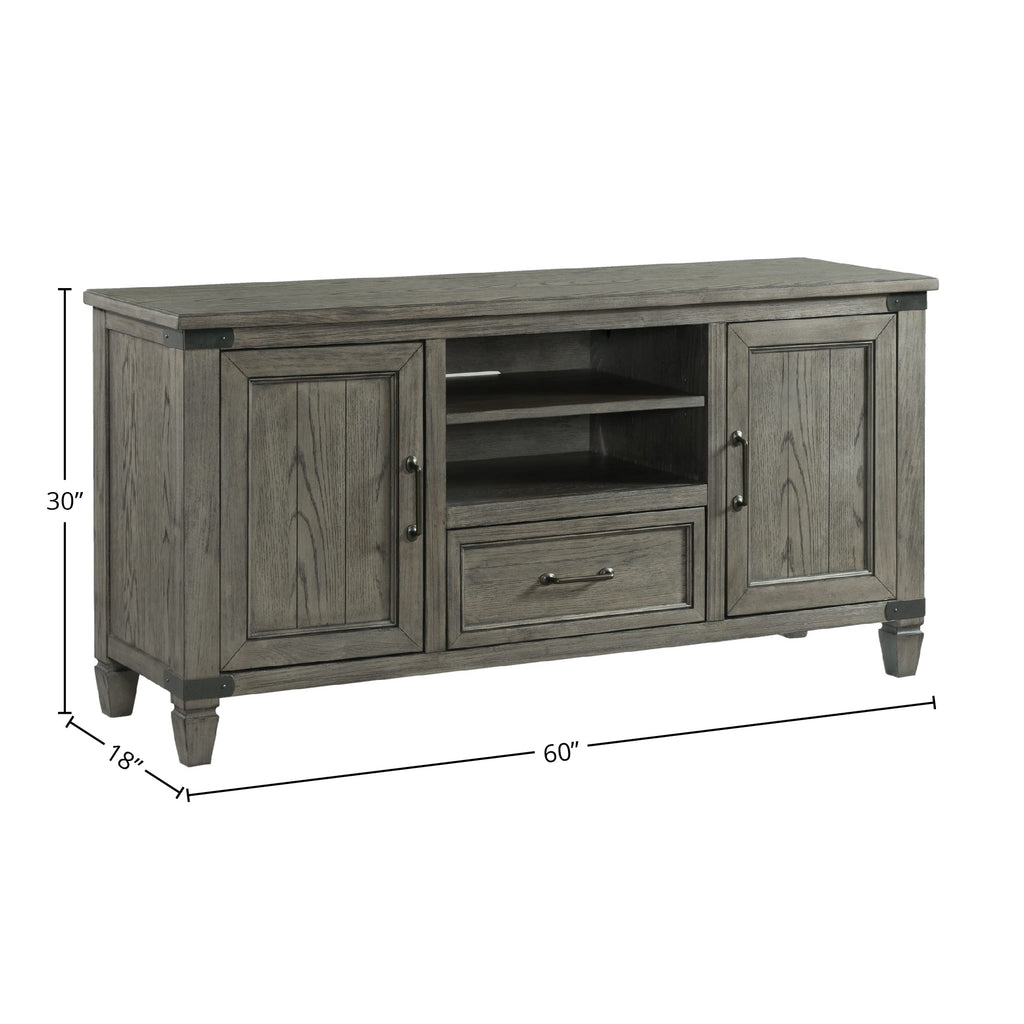 Intercon Foundry Media Console with 2 Shelves, 2 Cabinets, and Shelf, Brushed Pewter, 60" Width TV Stands