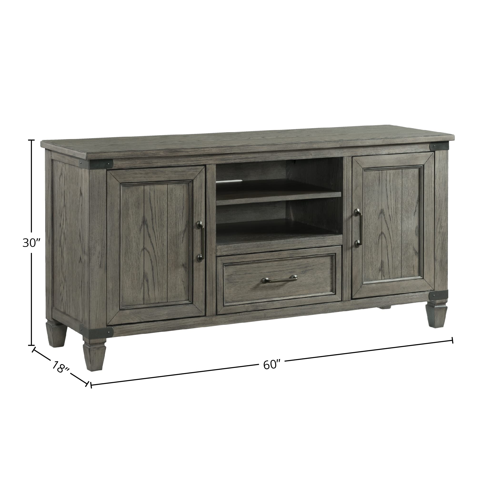 Intercon Foundry Media Console with 2 Shelves, 2 Cabinets, and Shelf, Brushed Pewter, 60" Width TV Stands