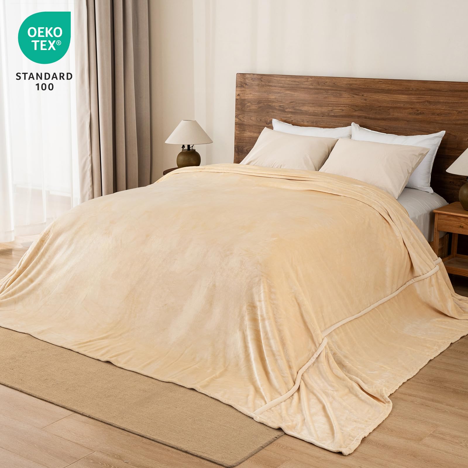 Phf Oversized King Fleece Blanket 120'X120', No Shed No Pilling Big Soft Blanket, Extra Large 10'X 10' Lightweight Blanket For Bed, Sofa Travel And Camping, Suitable For All Season, Beige