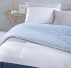Sleepbella Comforter Twin Size, 600 Thread Count Cotton White And Navy Striped Patchwork Reversible Pattern Reversible Blue Comf