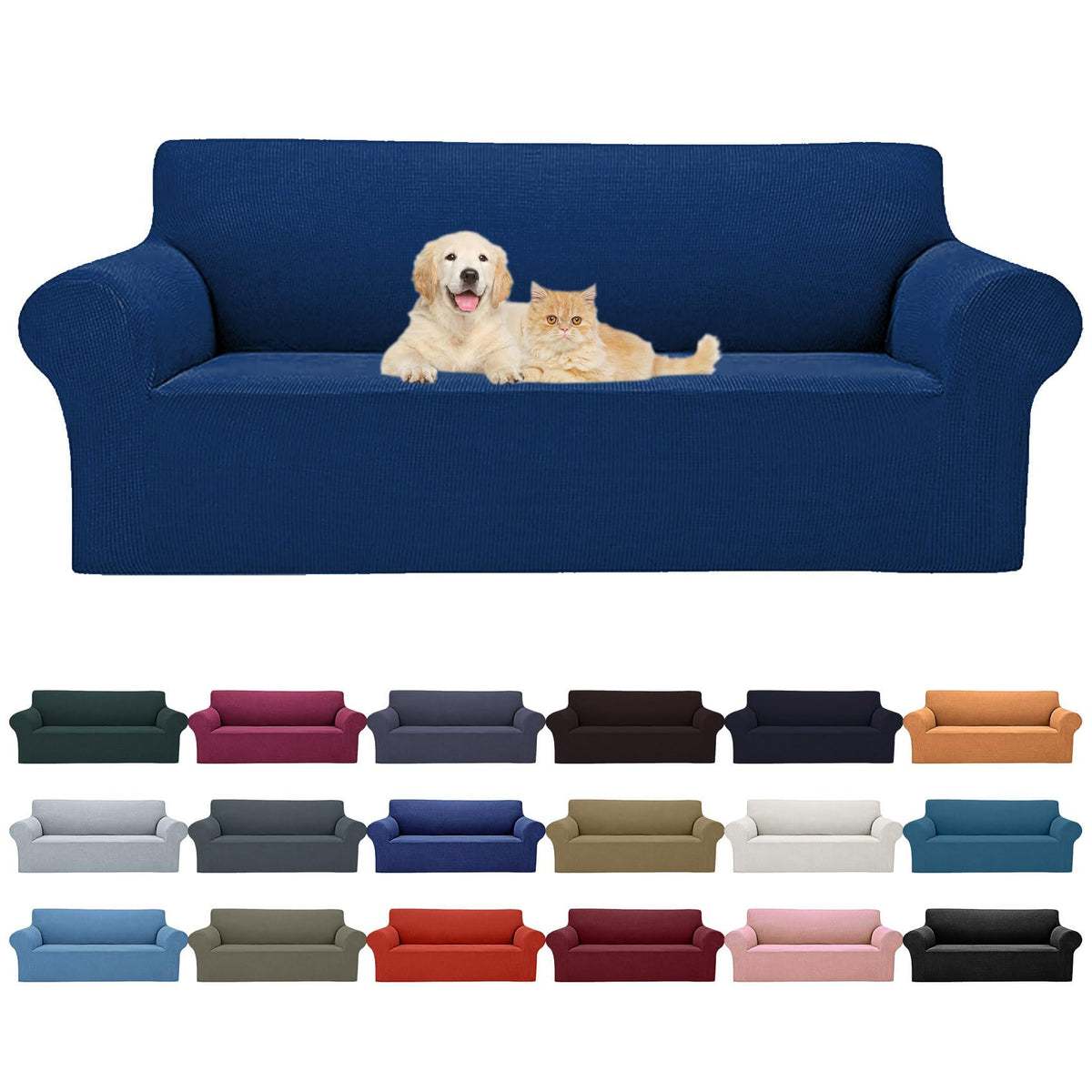 2025 New Stretch Oversized Sofa Slipcovers Couch Sofa Cover For 4 Seater Furniture Protector Covers With Elastic Bottom Jacquard Fabric Small Checks For Pets, Kids - Classic Blue