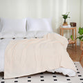 Puncuntex Flannel Fleece Throw Blanket Cream White 108''  90'',Super Soft Plush Cozy Blanket With Square Grid Design Luxury For