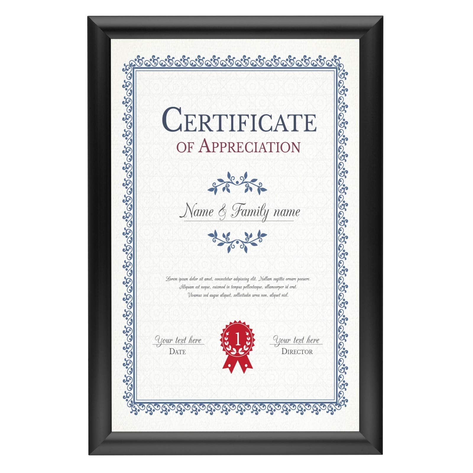 SnapeZo Black Document Notice Frame 11x17 Inch, 1 Narrow Profile, Front-Loading Snap Frame, Wall Mounted, Professional Series