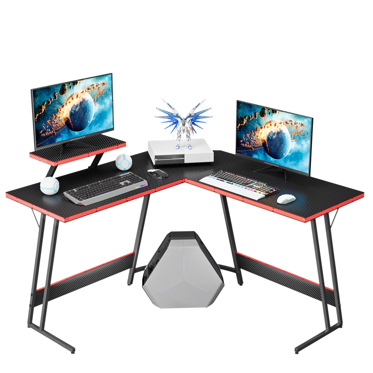Homall L Shaped Gaming Desk Computer Corner Pc Desk Table With Large Monitor Riser Stand For Home Office Sturdy Writing Workstation (Black, 47 Inch)