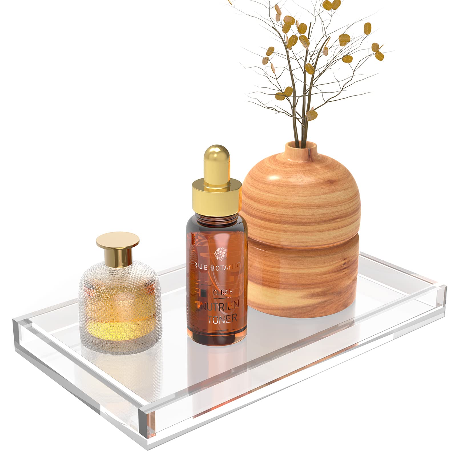 Cilinta Vanity Tray 8mm Thicken Clear Acrylic Organizer Tray 10.5 * 6 for Bathroom Sink Countertops, Dresser Tops, Toilet, Perfu