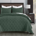 Horimote Home Quilt Set Queen Size Dark Green, Classic Geometric Diamond Stitched Pattern, Ultra Soft Microfiber Lightweight Bed