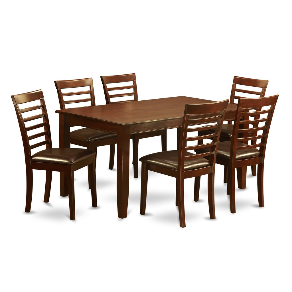 East West Furniture DUML7-MAH-LC Dudley 7 Piece Room Furniture Set Consist of a Rectangle Dining Table and 6 Faux Leather Upholstered Chairs, 36x60 Inch