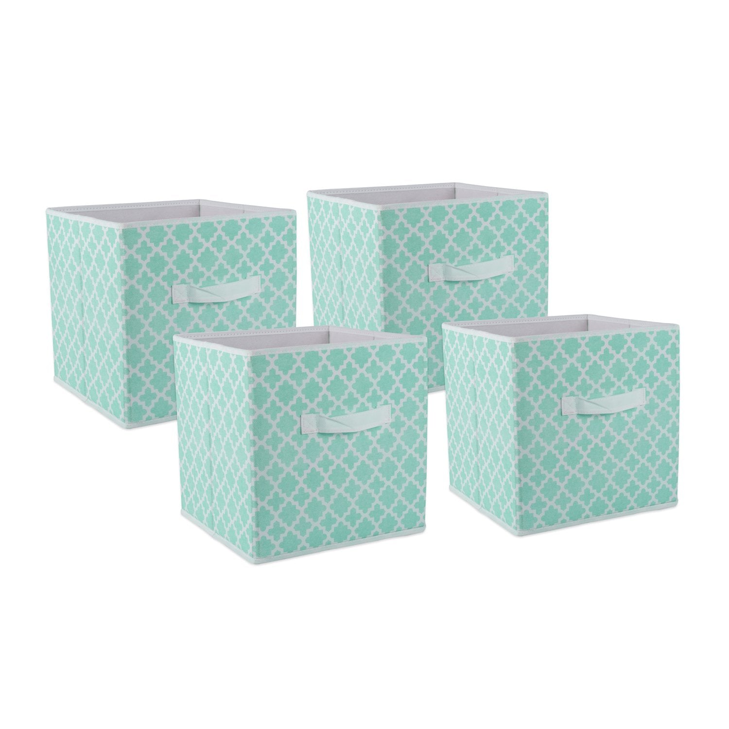DII Non Woven Polyester Storage Bin, Lattice, Aqua, Small Set of 4