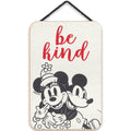 Disney Mickey Mouse and Minnie Mouse Hanging Sign - Be Kind Wood Wall Decor for Kids Bedroom, Office or Movie Room