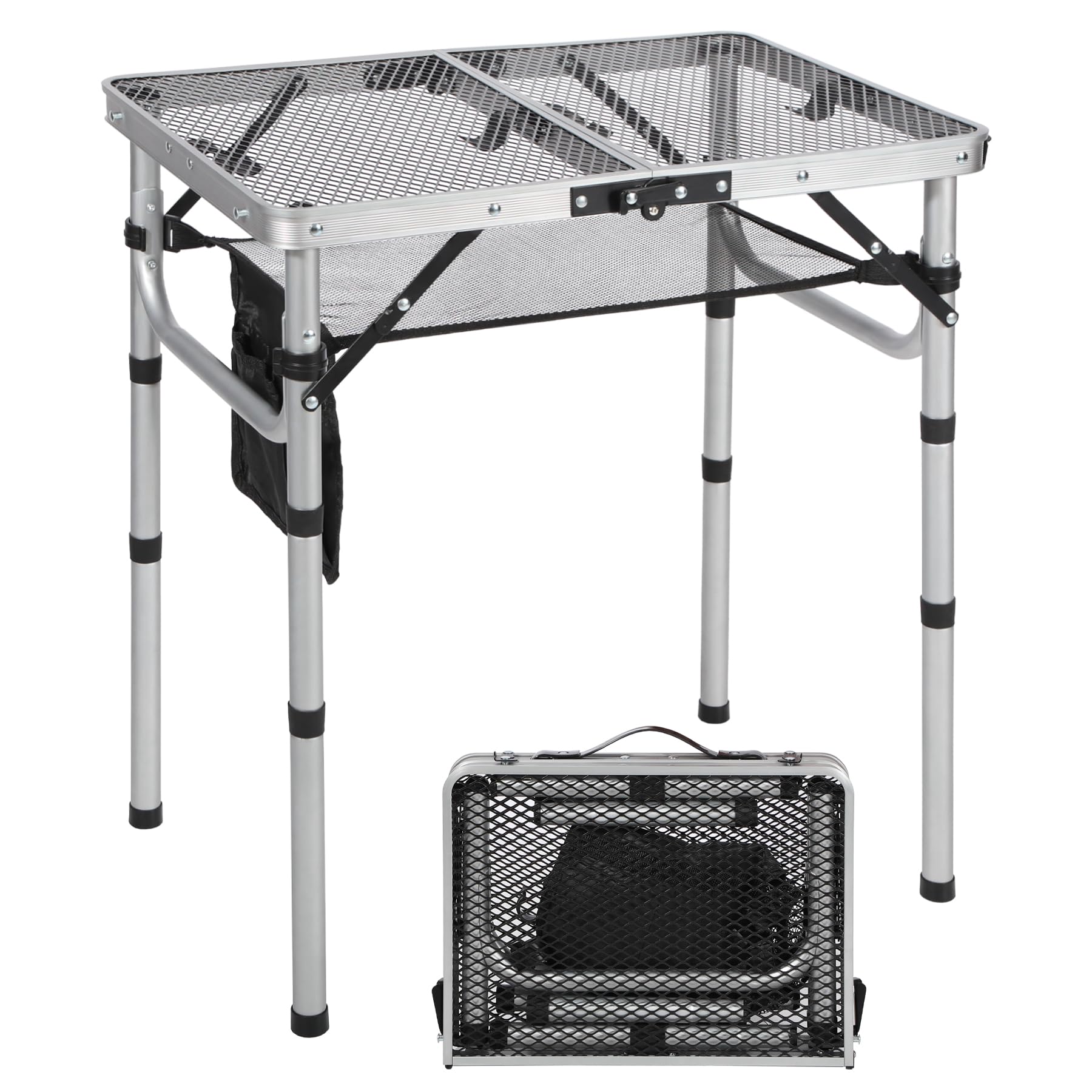 Redswing Folding Grill Table, Lightweight Height Adjustable Aluminum Table With Mesh Desktop And Mesh Bag For Outdoor Camping Picnic Bbq, 2 Feet, Sliver